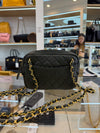 CHANEL Vintage Dark Green Lambskin Quilted Double Chain Strap Camera Bag GHW