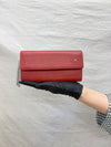 CHANEL 2012 CC Red Camellia Embossed Lambskin Trifold Long Wallet