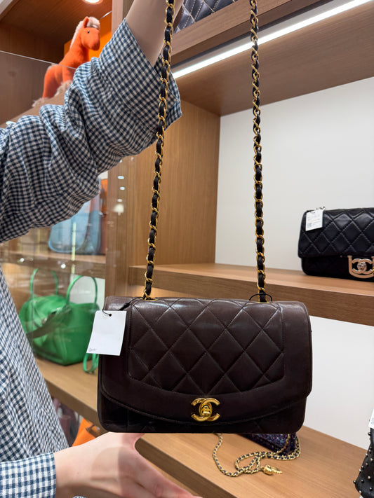 CHANEL Vintage 1994-1996 Chocolate Lambskin Quilted Diana Flap Bag