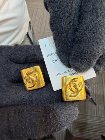 CHANEL Gold Square Clip-On Earrings