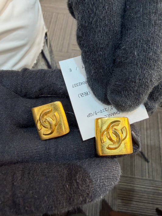 CHANEL Gold Square Clip-On Earrings