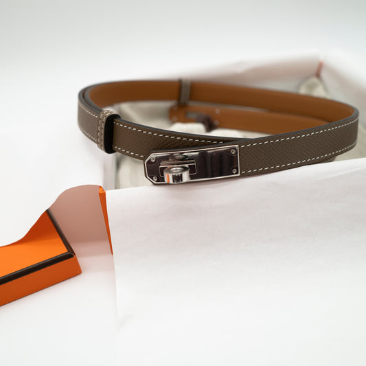 Hermès Kelly 18 Belt Etoupe Epsom Leather Palladium Hardware W 2024 Full Set