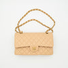 NEW CHANEL Medium Classic Flap Beige Clair Lambskin Quilted Gold Hardware Full Set