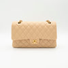 NEW CHANEL Medium Classic Flap Beige Clair Lambskin Quilted Gold Hardware Full Set