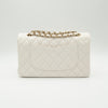 NEW CHANEL Medium Classic Flap White Caviar Quilted Light Gold Hardware Full Set