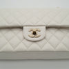 NEW CHANEL Medium Classic Flap White Caviar Quilted Light Gold Hardware Full Set