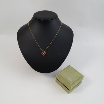 Van Cleef & Arpels Vintage Alhambra Pendant Necklace 18K Yellow Gold and Carnelian with Diamond