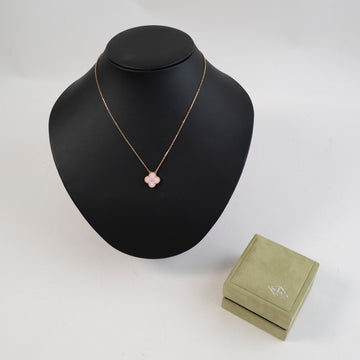 Van Cleef & Arpels Vintage Alhambra Pendant Necklace 18K Rose Gold and Pink Sèvres Porcelain with Diamond