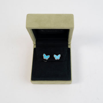 Van Cleef & Arpels Sweet Alhambra Butterfly Stud Earrings 18K White Gold and Turquoise