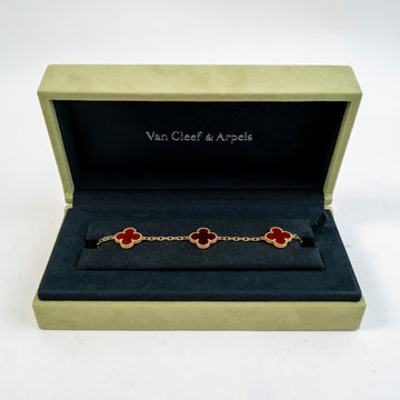 Van Cleef & Arpels 5 Motifs Vintage Alhambra Bracelet 18K Yellow Gold and Carnelian