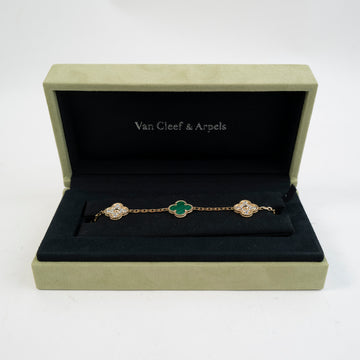 Van Cleef & Arpels 5 Motifs Vintage Alhambra Bracelet 18K Yellow Gold with Malachite and Diamond
