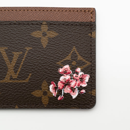 NEW Louis Vuitton Monogram Canvas Card Holder w/ Hand-Painted Cherry Blossom Motif