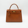 Hermès Cognac Ostrich Kelly Sellier 28 Gold Hardware 1994