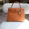 Hermès Cognac Ostrich Kelly Sellier 28 Gold Hardware 1994