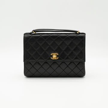 CHANEL Vintage Adjustable Top Handle Satchel Bag Lambskin Quilted 24K Gold Hardware