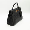 Hermès Black Shiny Porosus Crocodile Sellier Kelly 32 Gold Hardware 1997