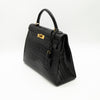 Hermès Black Shiny Porosus Crocodile Sellier Kelly 32 Gold Hardware 1997