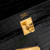 Hermès Black Shiny Porosus Crocodile Sellier Kelly 32 Gold Hardware 1997