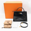 Hermès Black Shiny Porosus Crocodile Sellier Kelly 32 Gold Hardware 1997