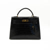 Hermès Black Shiny Porosus Crocodile Sellier Kelly 32 Gold Hardware 1997