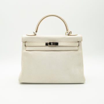 *Rare* Hermès Kelly 32 Retourné Dalmatian White Buffalo Skipper Palladium Hardware 2001