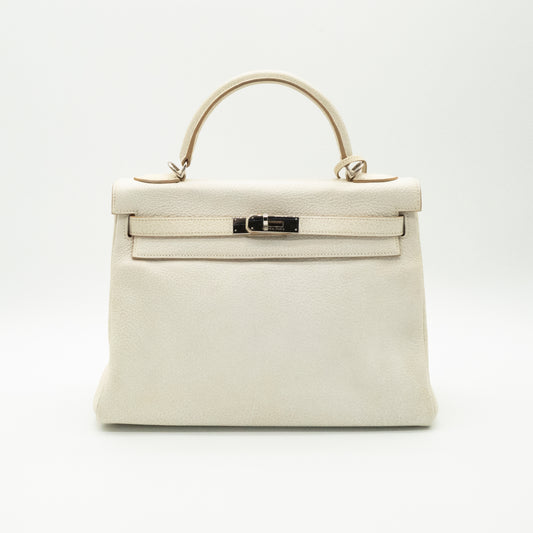 *Rare* Hermès Kelly 32 Retourné Dalmatian White Buffalo Skipper Palladium Hardware 2001
