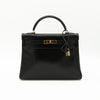 Hermès Vintage Noir Box Calf Kelly 32 Retourné Gold Hardware 1993