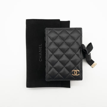 *Rare* CHANEL F/W 2022 Black Lambskin Mini Book Card Holder Light Gold Hardware 22B AP2953