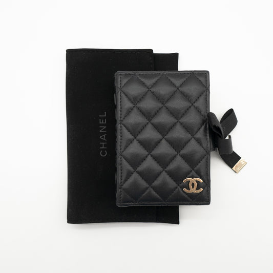 *Rare* CHANEL F/W 2022 Black Lambskin Mini Book Card Holder Light Gold Hardware 22B AP2953