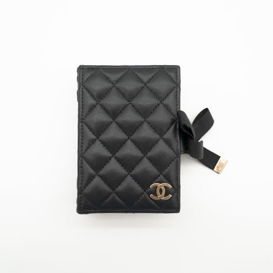 *Rare* CHANEL Limited Edition Dear Diary Mini Book Card Holder Black Lambskin Light Gold Hardware 22B