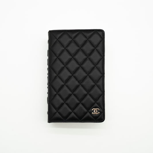 CHANEL F/W 2022 Black Lambskin Book Wallet on Chain Light Gold Hardware 22B AP2952