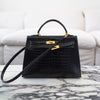 Hermès Black Shiny Porosus Crocodile Sellier Kelly 32 Gold Hardware 1997