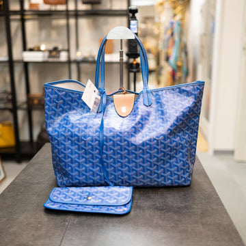 Goyard St. Louis GM Tote Blue Goyardine Canvas with Pouch