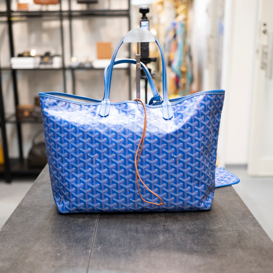 Goyard St. Louis GM Tote Blue Goyardine Canvas with Pouch