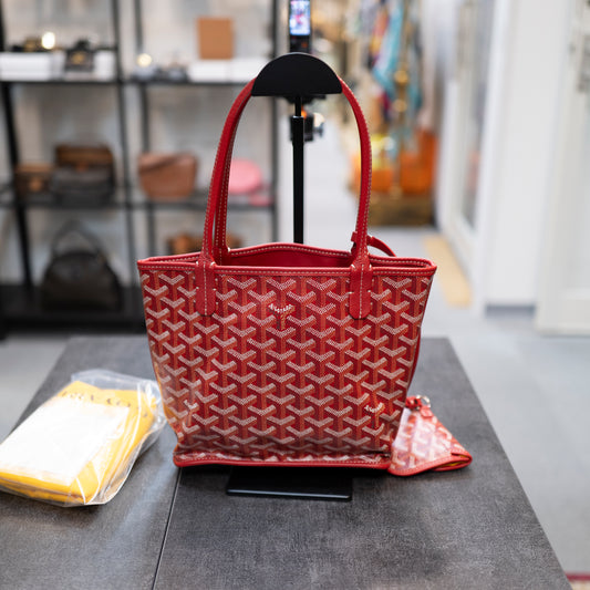Goyard St. Louis PM Tote Red Goyardine Canvas with Pouch