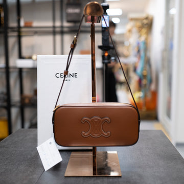 Celine Mini Camera Bag in Calfskin Triomphe Embossed Cognac