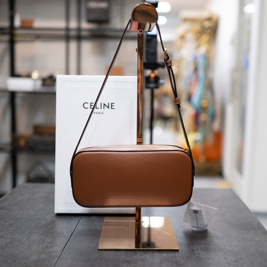 Celine Mini Camera Bag in Calfskin Triomphe Embossed Cognac