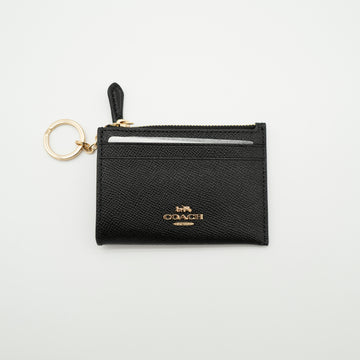 Coach Black Leather Card Holder with Key Ring