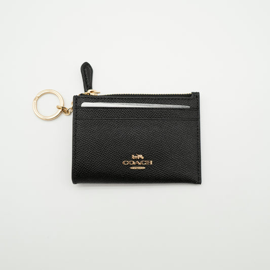 Coach Black Leather Card Holder with Key Ring