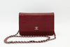 CHANEL Dark Red Camellia Embossed WOC Lambskin SHW A47421