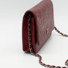 CHANEL Dark Red Camellia Embossed WOC Lambskin SHW A47421