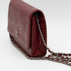 CHANEL Dark Red Camellia Embossed WOC Lambskin SHW A47421