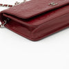 CHANEL Dark Red Camellia Embossed WOC Lambskin SHW A47421