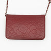 CHANEL Dark Red Camellia Embossed WOC Lambskin SHW A47421