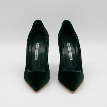 Manolo Blahnik BB 105 Pointed Toe Pumps in Dark Green Velvet Size 36