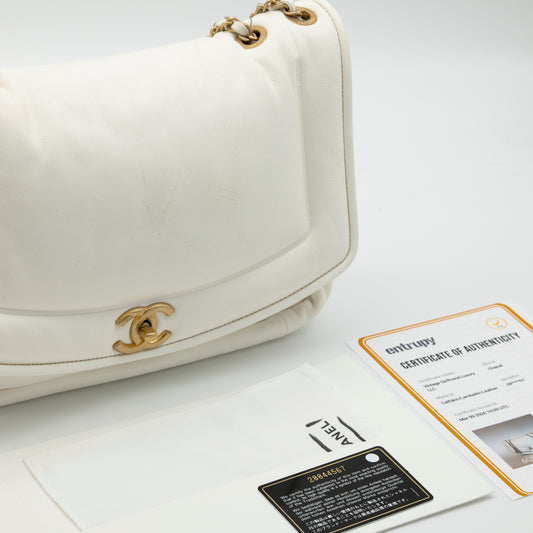 CHANEL White Lambskin Puffy Diana Flap Bag
