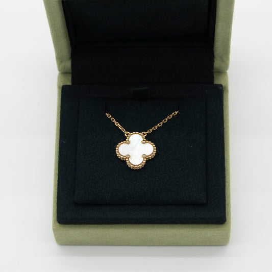 Van Cleef & Arpels Mother of Pearl Vintage Alhambra Necklace 18K Yellow Gold Full Set