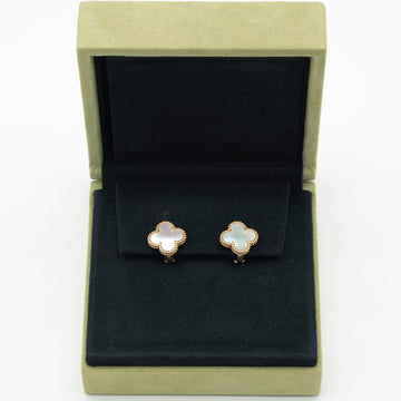 Van Cleef & Arpels Mother of Pearl Vintage Alhambra Earrings 18K Yellow Gold Full Set