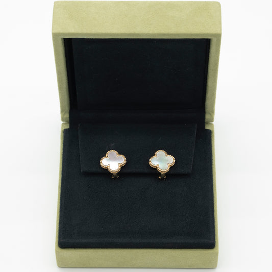 Van Cleef & Arpels Mother of Pearl Vintage Alhambra Earrings 18K Yellow Gold Full Set