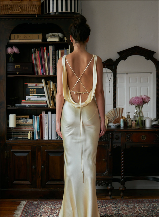 Mirror Palais Plunging Back Cowl Dress in Butter Size XXS